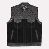 Chaleco vaquero personalizado con cuello y puntada de diamante Leatherick