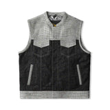 Men’s White Crocodile and Charcoal Denim Biker Vest