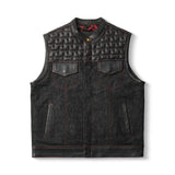 Men's Heartbeat Stitch Charcoal Denim & Leather Biker Waistcoat
