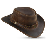 Cappello in pelle marrone stile australiano in stile western Leatherick