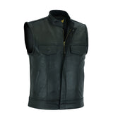 Men’s SOA Milled Leather Vest with Concealed Pockets
