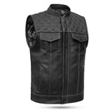 Leatherick SOA Style Lederweste mit Rautenstich