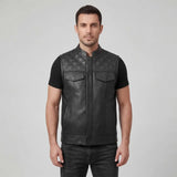 Leatherick SOA Style Black Diamond Stitch Leather Vest