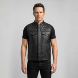 Leatherick SOA Black Honeycomb Stitch Leather Vest