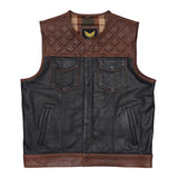 Gilet de motard personnalisé en similicuir marron avec coutures en diamant
