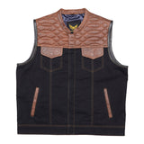 Gilet en jean noir avec coutures cognac personnalisées Leatherick