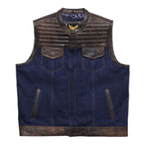 Gilet de motard en denim personnalisé Leatherick Tuck n Roll