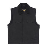 Gilet de moto en denim noir avec col en fourrure et cuir