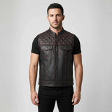 Leatherick Gilet en cuir rouge à point de diamant