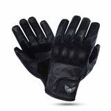 Thunder Grip Green Leather Motorbike Gloves - Front and back view showcasing suede knuckles and premium cowhide leather.