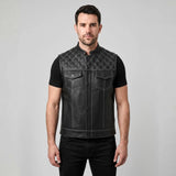 Gilet in pelle con cuciture a diamante stile Leatherick SOA
