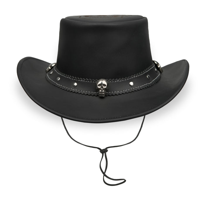 Laser Engraved Royal-Skull Design Black Bush Leather Hat
