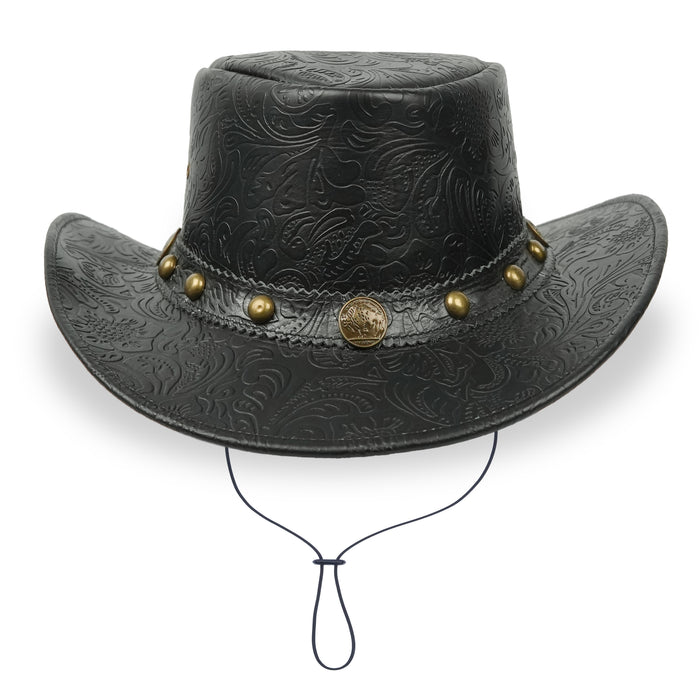 Black 1016 Floral Plated Pattern Leather Hat