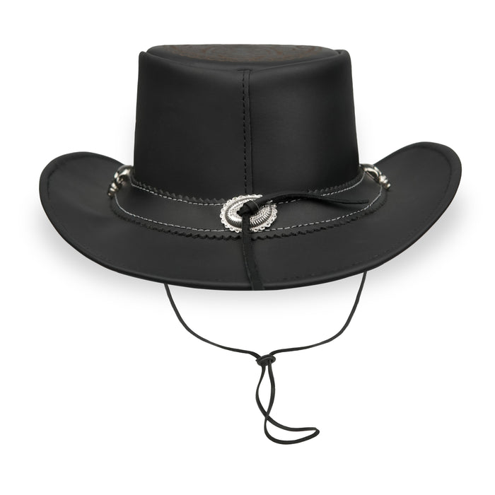 Laser Engraved Royal-Skull Design Black Bush Leather Hat