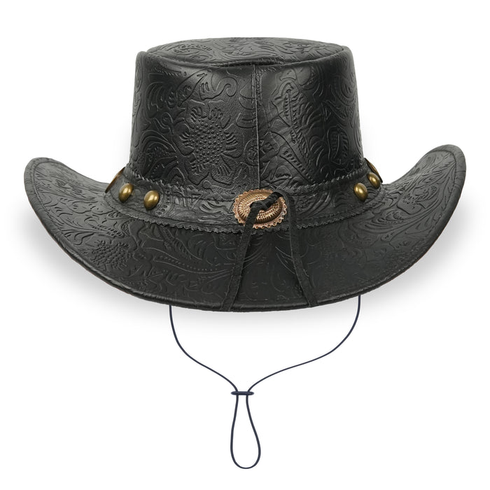 Black 1016 Floral Plated Pattern Leather Hat