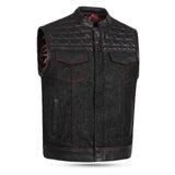 Men's Heartbeat Stitch Charcoal Denim & Leather Biker Waistcoat