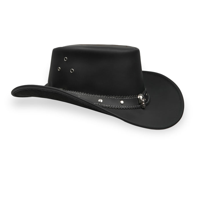 Laser Engraved Royal-Skull Design Black Bush Leather Hat