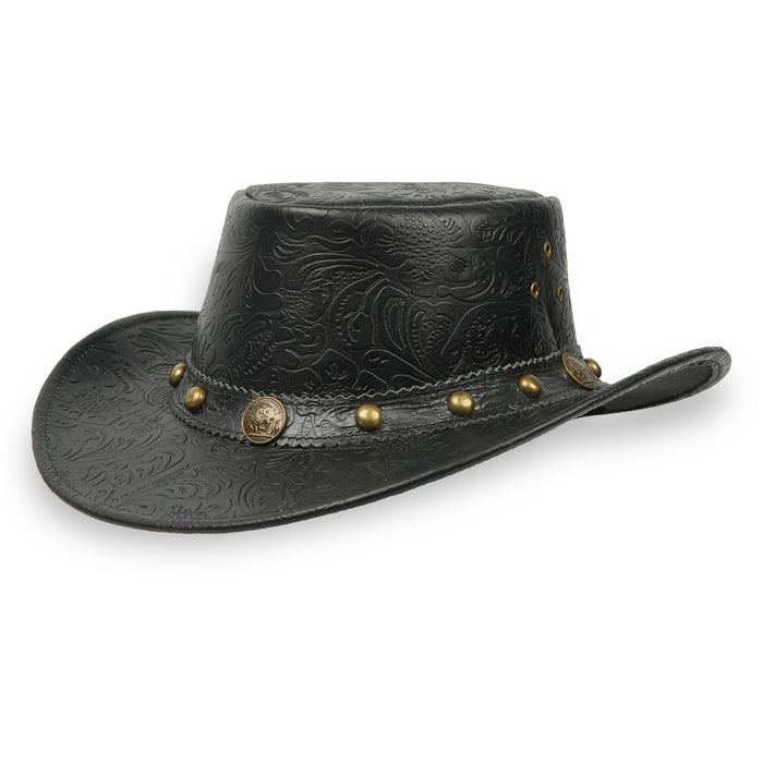 Black 1016 Floral Plated Pattern Leather Hat