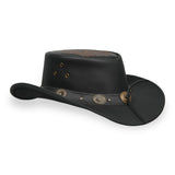 Laser Engraved Biker-Skull Design Black Bush Leather Hat