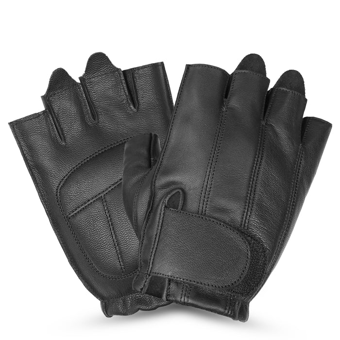 Leatherick Men’s Black Half Finger Gel Padded Gloves