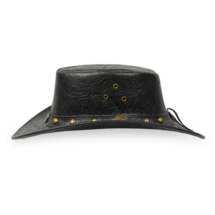Black 1016 Floral Plated Pattern Leather Hat