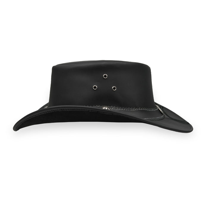 Laser Engraved Royal-Skull Design Black Bush Leather Hat