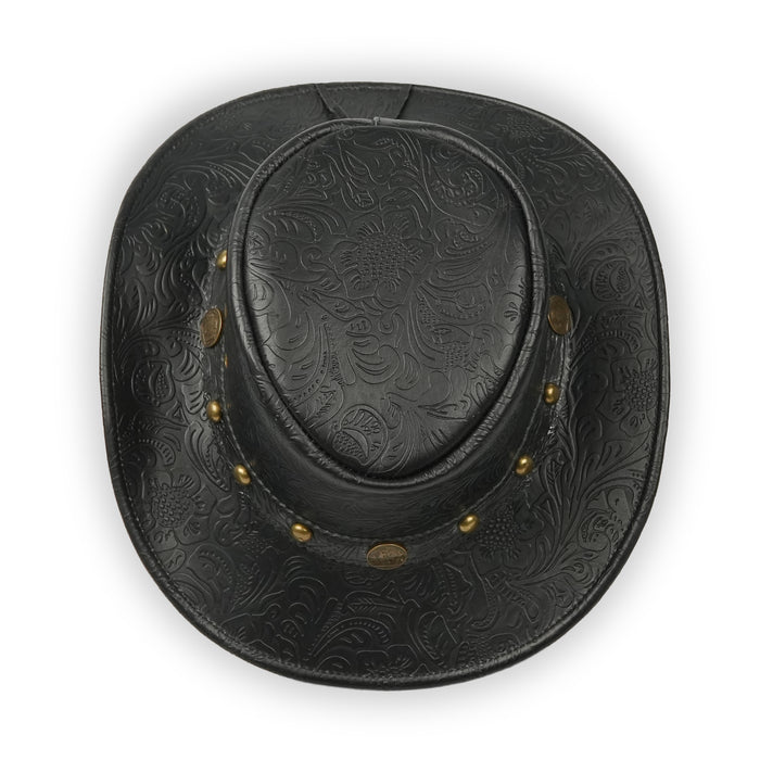 Black 1016 Floral Plated Pattern Leather Hat