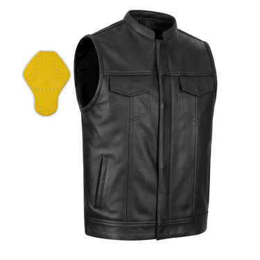 Leatherick Men’s SOA Leather Biker Vest with Back Protector