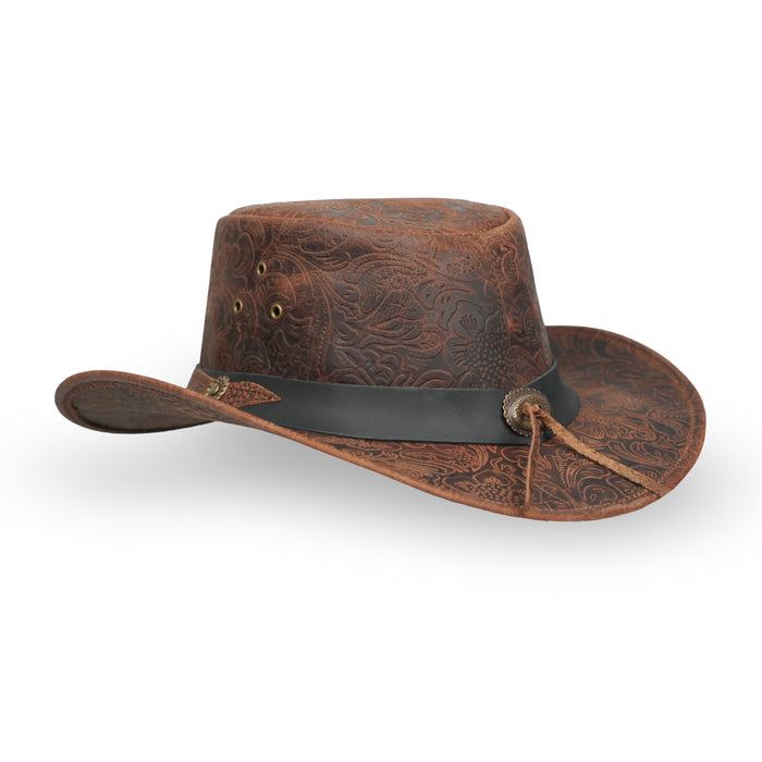 Floral Light Tan 1011 Bush Leather Hat