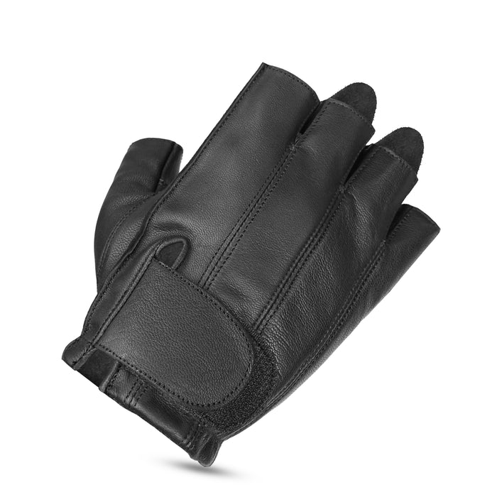 Leatherick Men’s Black Half Finger Gel Padded Gloves