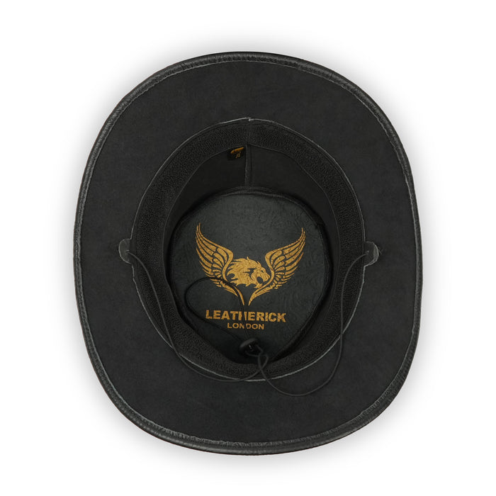 Black 1016 Floral Plated Pattern Leather Hat