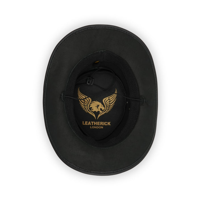 Laser Engraved Royal-Skull Design Black Bush Leather Hat
