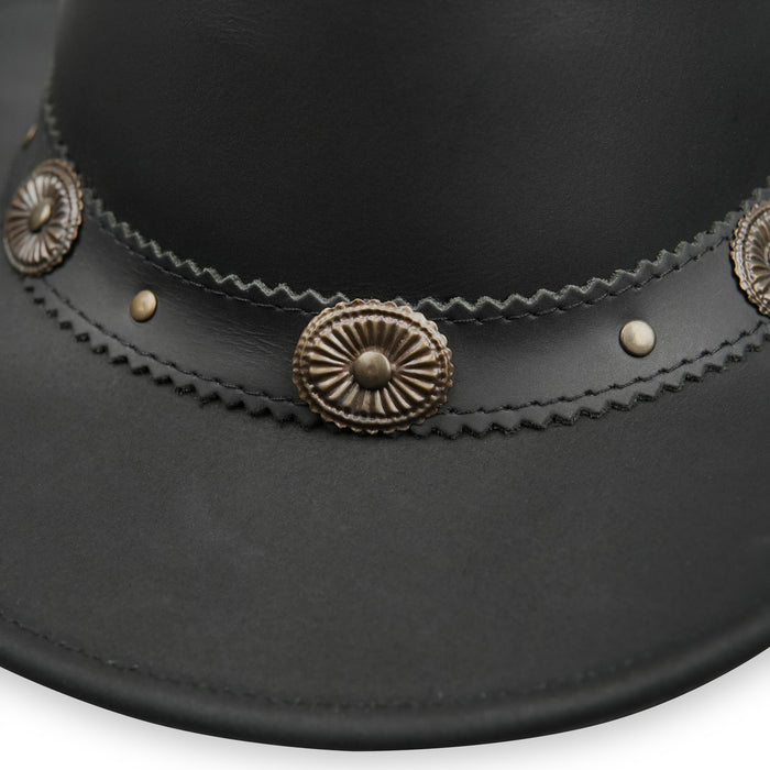 Laser Engraved Biker-Skull Design Black Bush Leather Hat