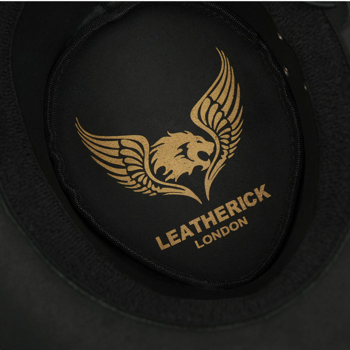 Laser Engraved Royal-Skull Design Black Bush Leather Hat