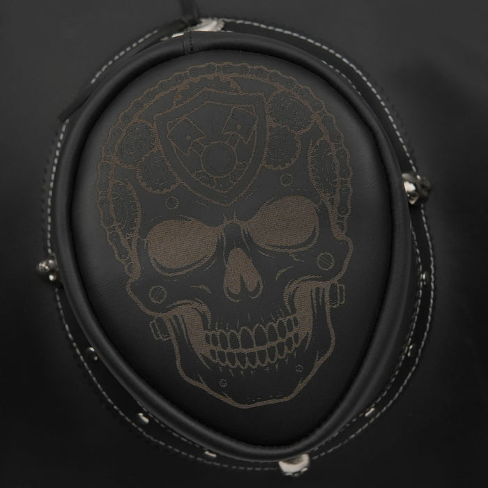 Laser Engraved Royal-Skull Design Black Bush Leather Hat