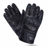 Leatherick CE certified men’s black motorbike leather gloves with reinforced knuckle protection and hard-shell armour for maximum safety.