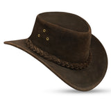 Cappello in pelle scamosciata intrecciata marrone scuro Leatherick
