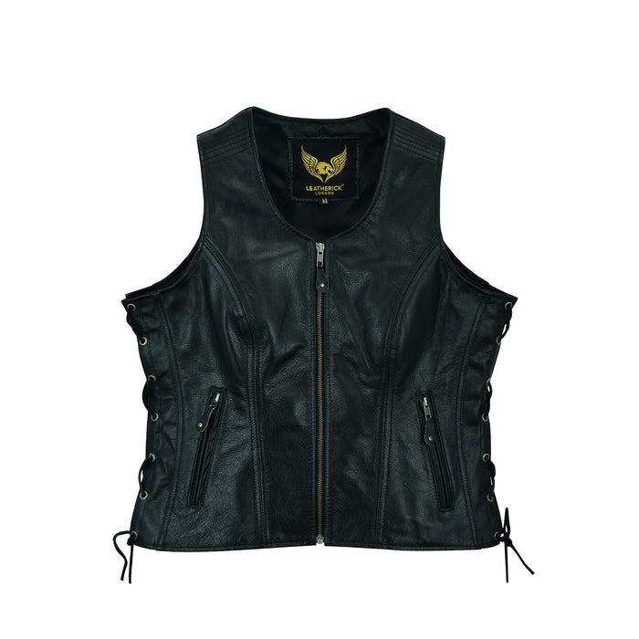Front - Leatherick Classic Seven Line Black Leather Vest