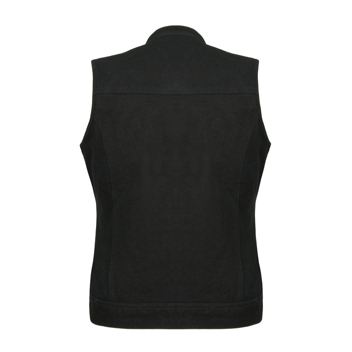 Ladies Denim Collar Open Button Biker Waistcoat