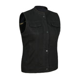 Ladies Denim Collar Open Button Biker Waistcoat