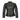 Ladies black leather jacket front view  Engraved sheep leather, slim fit design.