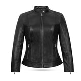 LadiesBlackLeatherJacketFront Image