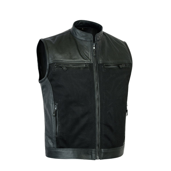 Gilet En Cuir Lisse Noir Homme – Taille 50 – Occasion Très Bon état