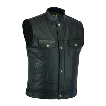 Side view of Men’s SOA Open Button Premium Waistcoat highlighting side adjustment waistbands with brass snap buttons