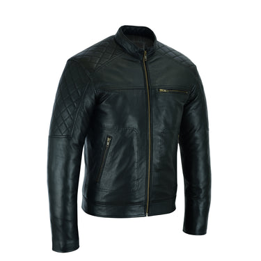 Veste Slim Fit Leatherick pour homme avec coutures en losanges noires
