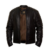 Leatherick – Slim Fit-Bikerjacke aus schwarzem Leder für Herren