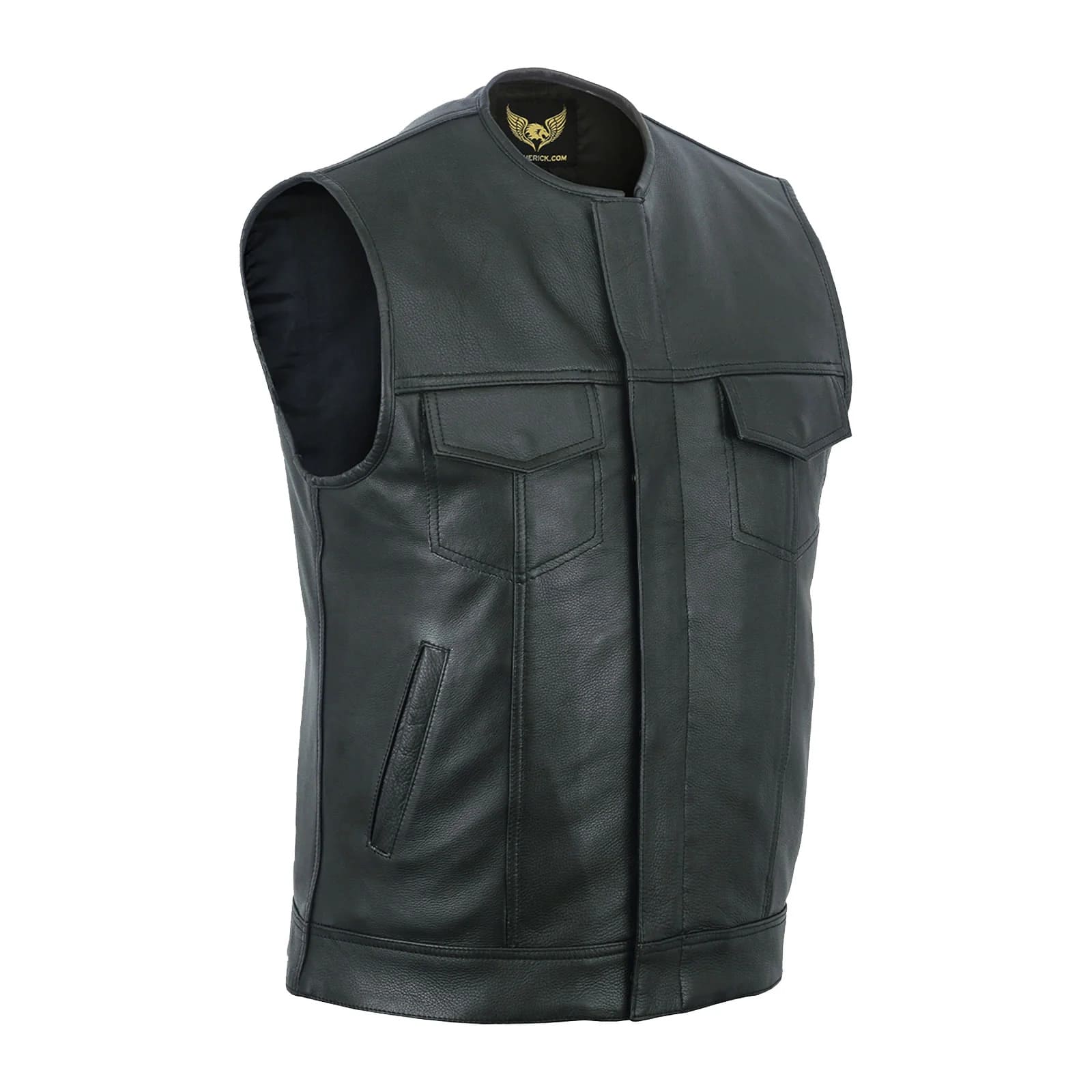 Leatherick Heren lederen afwerking en zwaar denim gilet in biker stijl met diepe zakken (XL Leatherick Heren lederen afwerking en zwaar denim gilet in biker stijl met diepe zakken (XL