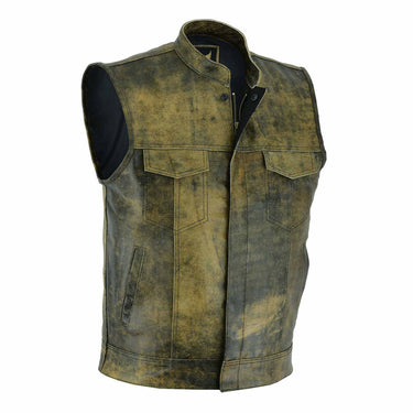 Distressed Brown Leather Motorcycle Biker Vest