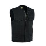 Collarless Black Denim Biker Vest