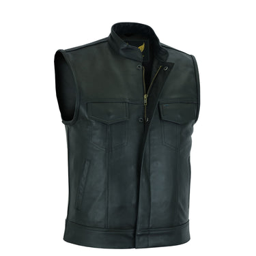 Men’s SOA Milled Leather Vest with Concealed Pockets